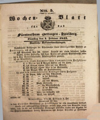 Wochenblatt für das Fürstenthum Oettingen-Spielberg (Oettingisches Wochenblatt) Dienstag 1. Februar 1842