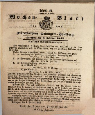 Wochenblatt für das Fürstenthum Oettingen-Spielberg (Oettingisches Wochenblatt) Dienstag 8. Februar 1842