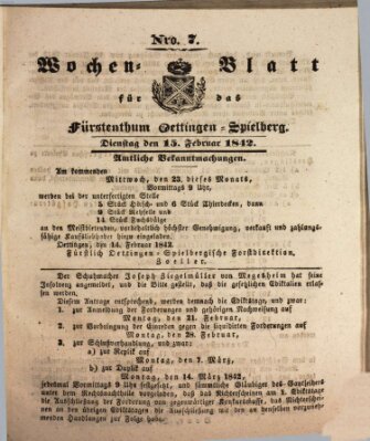 Wochenblatt für das Fürstenthum Oettingen-Spielberg (Oettingisches Wochenblatt) Dienstag 15. Februar 1842