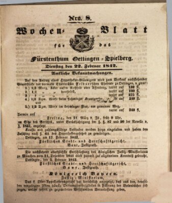 Wochenblatt für das Fürstenthum Oettingen-Spielberg (Oettingisches Wochenblatt) Dienstag 22. Februar 1842