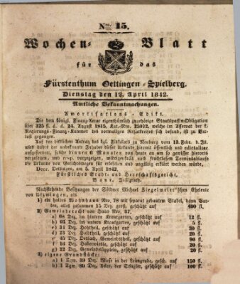 Wochenblatt für das Fürstenthum Oettingen-Spielberg (Oettingisches Wochenblatt) Dienstag 12. April 1842