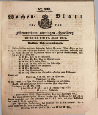 Wochenblatt für das Fürstenthum Oettingen-Spielberg (Oettingisches Wochenblatt) Dienstag 17. Mai 1842