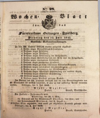 Wochenblatt für das Fürstenthum Oettingen-Spielberg (Oettingisches Wochenblatt) Dienstag 12. Juli 1842