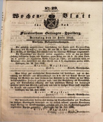 Wochenblatt für das Fürstenthum Oettingen-Spielberg (Oettingisches Wochenblatt) Dienstag 19. Juli 1842