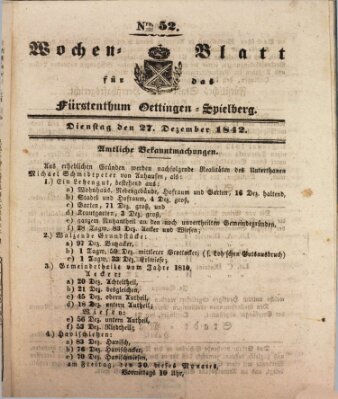 Wochenblatt für das Fürstenthum Oettingen-Spielberg (Oettingisches Wochenblatt) Dienstag 27. Dezember 1842