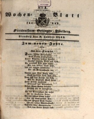 Wochenblatt für das Fürstenthum Oettingen-Spielberg (Oettingisches Wochenblatt) Dienstag 3. Januar 1843