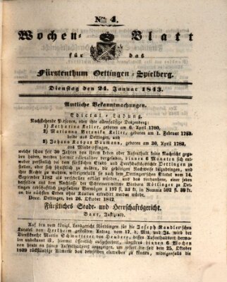 Wochenblatt für das Fürstenthum Oettingen-Spielberg (Oettingisches Wochenblatt) Dienstag 24. Januar 1843