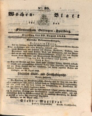 Wochenblatt für das Fürstenthum Oettingen-Spielberg (Oettingisches Wochenblatt) Dienstag 29. August 1843