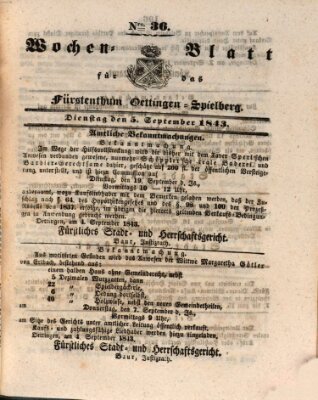 Wochenblatt für das Fürstenthum Oettingen-Spielberg (Oettingisches Wochenblatt) Dienstag 5. September 1843