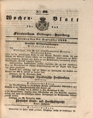 Wochenblatt für das Fürstenthum Oettingen-Spielberg (Oettingisches Wochenblatt) Dienstag 26. September 1843