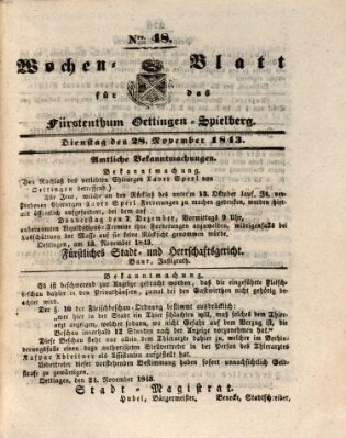 Wochenblatt für das Fürstenthum Oettingen-Spielberg (Oettingisches Wochenblatt) Dienstag 28. November 1843