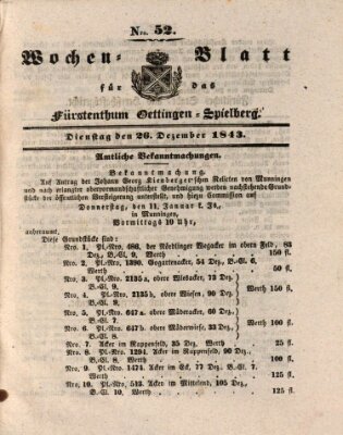 Wochenblatt für das Fürstenthum Oettingen-Spielberg (Oettingisches Wochenblatt) Dienstag 26. Dezember 1843