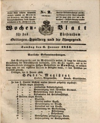 Wochenblatt für das Fürstenthum Oettingen-Spielberg und die Umgegend (Oettingisches Wochenblatt) Samstag 6. Januar 1844