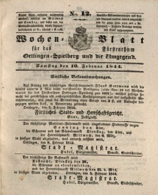 Wochenblatt für das Fürstenthum Oettingen-Spielberg und die Umgegend (Oettingisches Wochenblatt) Samstag 10. Februar 1844