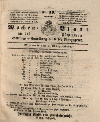 Wochenblatt für das Fürstenthum Oettingen-Spielberg und die Umgegend (Oettingisches Wochenblatt) Mittwoch 6. März 1844