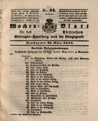 Wochenblatt für das Fürstenthum Oettingen-Spielberg und die Umgegend (Oettingisches Wochenblatt) Samstag 23. März 1844