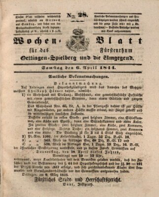 Wochenblatt für das Fürstenthum Oettingen-Spielberg und die Umgegend (Oettingisches Wochenblatt) Samstag 6. April 1844