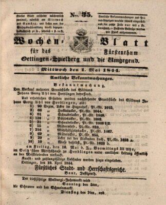 Wochenblatt für das Fürstenthum Oettingen-Spielberg und die Umgegend (Oettingisches Wochenblatt) Mittwoch 1. Mai 1844