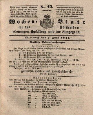 Wochenblatt für das Fürstenthum Oettingen-Spielberg und die Umgegend (Oettingisches Wochenblatt) Mittwoch 5. Juni 1844