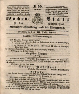 Wochenblatt für das Fürstenthum Oettingen-Spielberg und die Umgegend (Oettingisches Wochenblatt) Mittwoch 10. Juli 1844