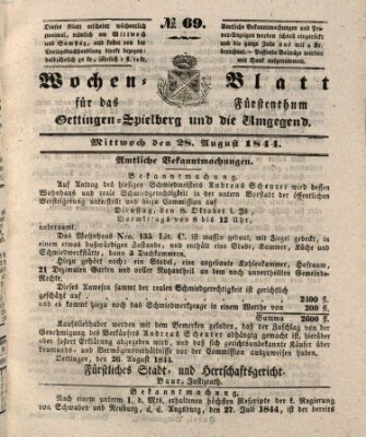 Wochenblatt für das Fürstenthum Oettingen-Spielberg und die Umgegend (Oettingisches Wochenblatt) Mittwoch 28. August 1844