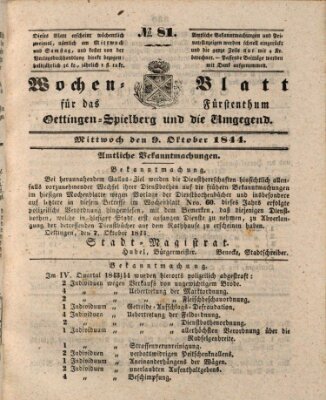 Wochenblatt für das Fürstenthum Oettingen-Spielberg und die Umgegend (Oettingisches Wochenblatt) Mittwoch 9. Oktober 1844