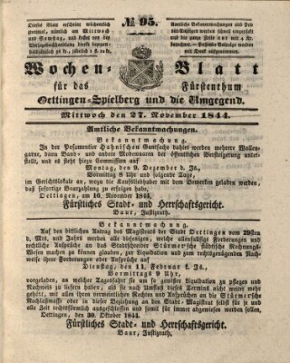 Wochenblatt für das Fürstenthum Oettingen-Spielberg und die Umgegend (Oettingisches Wochenblatt) Mittwoch 27. November 1844