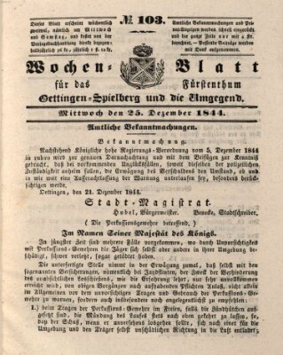 Wochenblatt für das Fürstenthum Oettingen-Spielberg und die Umgegend (Oettingisches Wochenblatt) Mittwoch 25. Dezember 1844