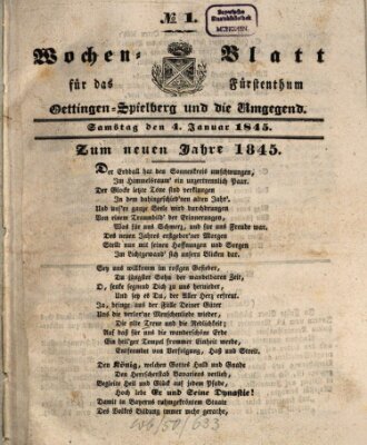 Wochenblatt für das Fürstenthum Oettingen-Spielberg und die Umgegend (Oettingisches Wochenblatt) Samstag 4. Januar 1845