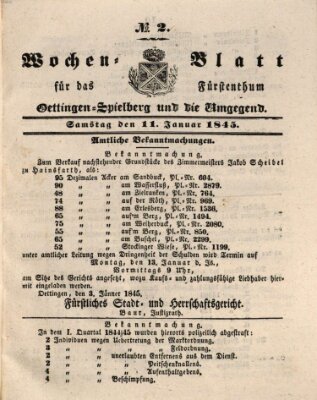 Wochenblatt für das Fürstenthum Oettingen-Spielberg und die Umgegend (Oettingisches Wochenblatt) Samstag 11. Januar 1845