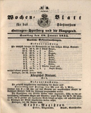 Wochenblatt für das Fürstenthum Oettingen-Spielberg und die Umgegend (Oettingisches Wochenblatt) Samstag 18. Januar 1845