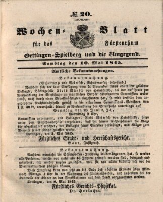 Wochenblatt für das Fürstenthum Oettingen-Spielberg und die Umgegend (Oettingisches Wochenblatt) Samstag 10. Mai 1845