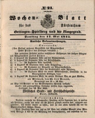 Wochenblatt für das Fürstenthum Oettingen-Spielberg und die Umgegend (Oettingisches Wochenblatt) Samstag 17. Mai 1845