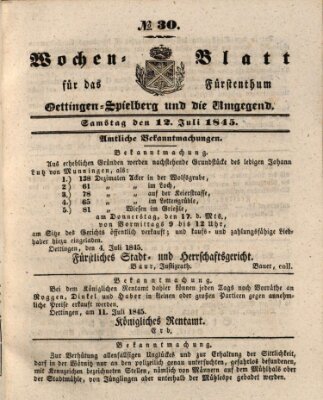 Wochenblatt für das Fürstenthum Oettingen-Spielberg und die Umgegend (Oettingisches Wochenblatt) Samstag 12. Juli 1845