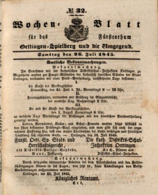 Wochenblatt für das Fürstenthum Oettingen-Spielberg und die Umgegend (Oettingisches Wochenblatt) Samstag 26. Juli 1845