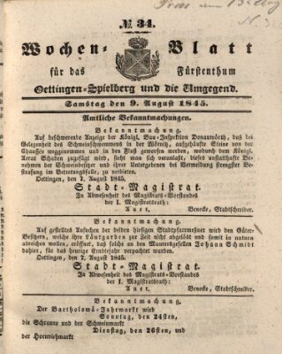 Wochenblatt für das Fürstenthum Oettingen-Spielberg und die Umgegend (Oettingisches Wochenblatt) Samstag 9. August 1845