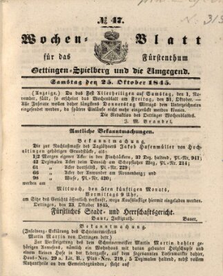 Wochenblatt für das Fürstenthum Oettingen-Spielberg und die Umgegend (Oettingisches Wochenblatt) Samstag 25. Oktober 1845