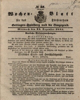 Wochenblatt für das Fürstenthum Oettingen-Spielberg und die Umgegend (Oettingisches Wochenblatt) Mittwoch 24. Dezember 1845