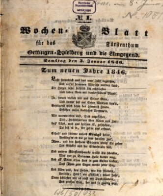 Wochenblatt für das Fürstenthum Oettingen-Spielberg und die Umgegend (Oettingisches Wochenblatt) Samstag 3. Januar 1846