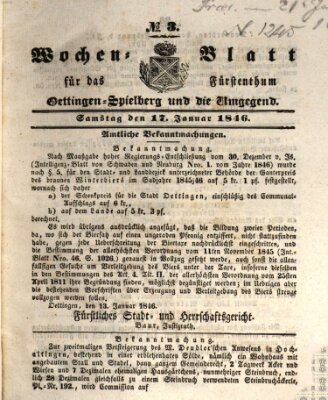 Wochenblatt für das Fürstenthum Oettingen-Spielberg und die Umgegend (Oettingisches Wochenblatt) Samstag 17. Januar 1846