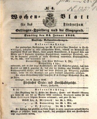 Wochenblatt für das Fürstenthum Oettingen-Spielberg und die Umgegend (Oettingisches Wochenblatt) Samstag 24. Januar 1846