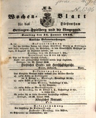 Wochenblatt für das Fürstenthum Oettingen-Spielberg und die Umgegend (Oettingisches Wochenblatt) Samstag 31. Januar 1846