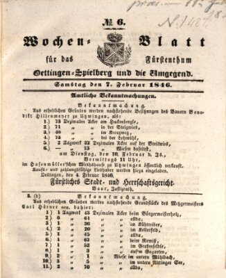 Wochenblatt für das Fürstenthum Oettingen-Spielberg und die Umgegend (Oettingisches Wochenblatt) Samstag 7. Februar 1846