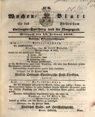 Wochenblatt für das Fürstenthum Oettingen-Spielberg und die Umgegend (Oettingisches Wochenblatt) Mittwoch 18. Februar 1846