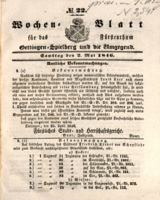 Wochenblatt für das Fürstenthum Oettingen-Spielberg und die Umgegend (Oettingisches Wochenblatt) Samstag 2. Mai 1846