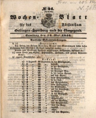 Wochenblatt für das Fürstenthum Oettingen-Spielberg und die Umgegend (Oettingisches Wochenblatt) Samstag 16. Mai 1846