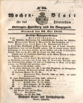 Wochenblatt für das Fürstenthum Oettingen-Spielberg und die Umgegend (Oettingisches Wochenblatt) Mittwoch 20. Mai 1846