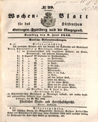 Wochenblatt für das Fürstenthum Oettingen-Spielberg und die Umgegend (Oettingisches Wochenblatt) Samstag 6. Juni 1846