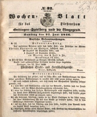 Wochenblatt für das Fürstenthum Oettingen-Spielberg und die Umgegend (Oettingisches Wochenblatt) Samstag 27. Juni 1846