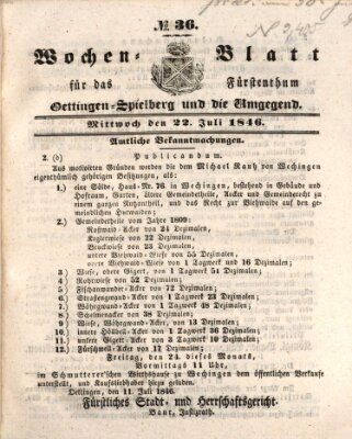 Wochenblatt für das Fürstenthum Oettingen-Spielberg und die Umgegend (Oettingisches Wochenblatt) Mittwoch 22. Juli 1846